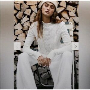 Free People Lula Gardenia Mock Neck Top SMALL Ivory Long Sleeve $88 NEW